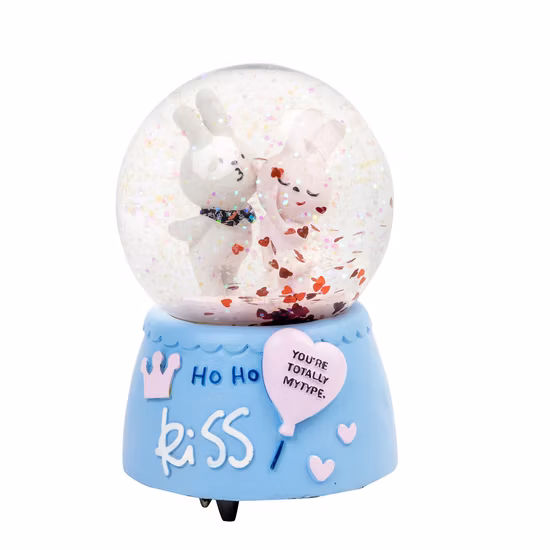 China Handmade Valentine′s Day Wedding Gifts Lovely Rabbit Glass Custom Snow Globe
